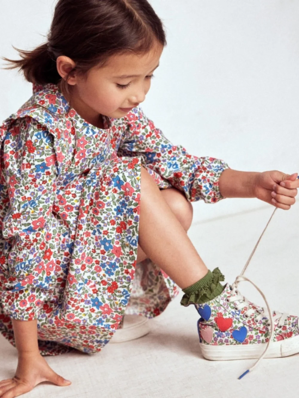 Mini Boden - Red & Blue Flowerbed Posie Long Sleeve Jersey Dress, Size 8-9y